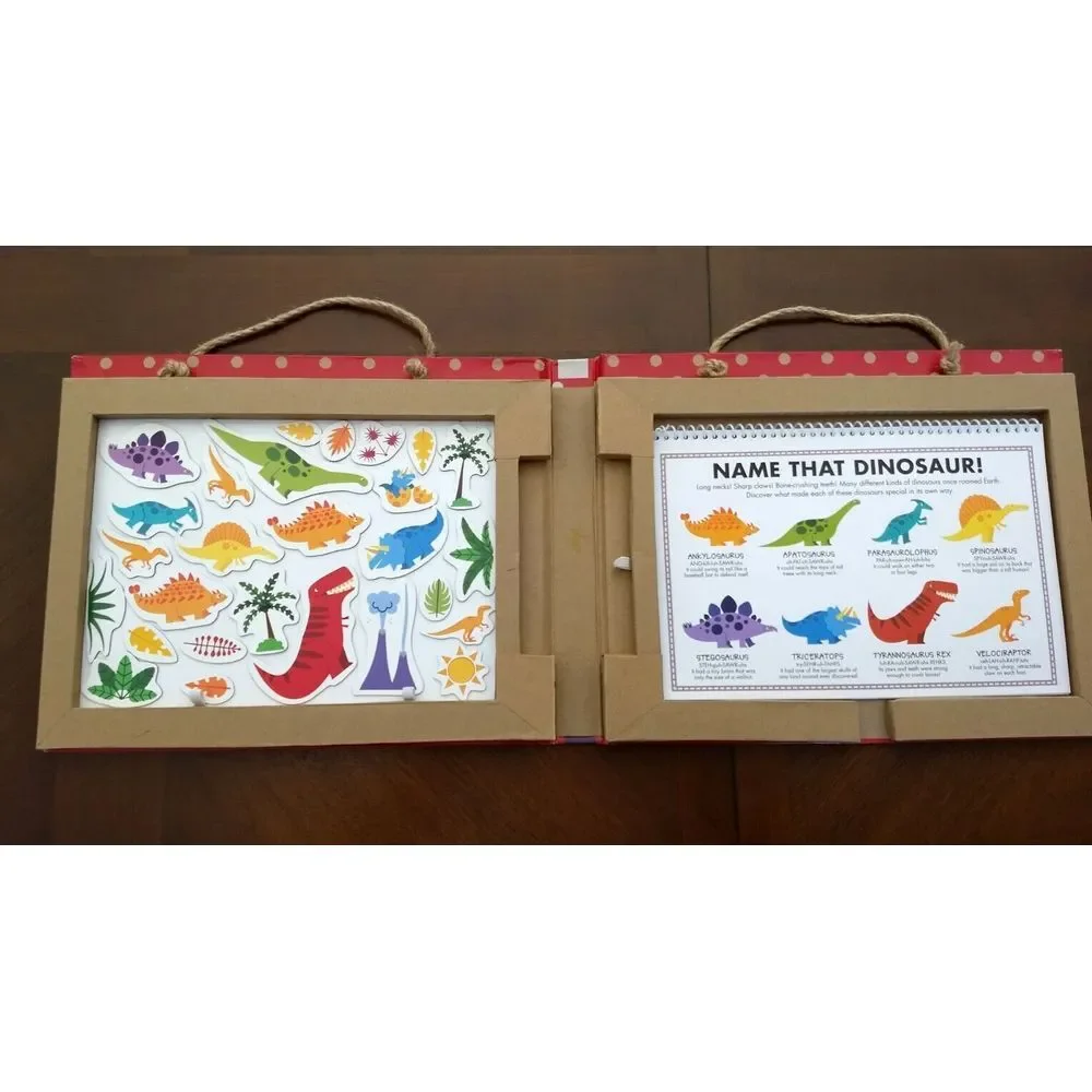 DINOSAURS Drawing & Magnets Book w/ Handle Play Draw Create Reusable Green Start